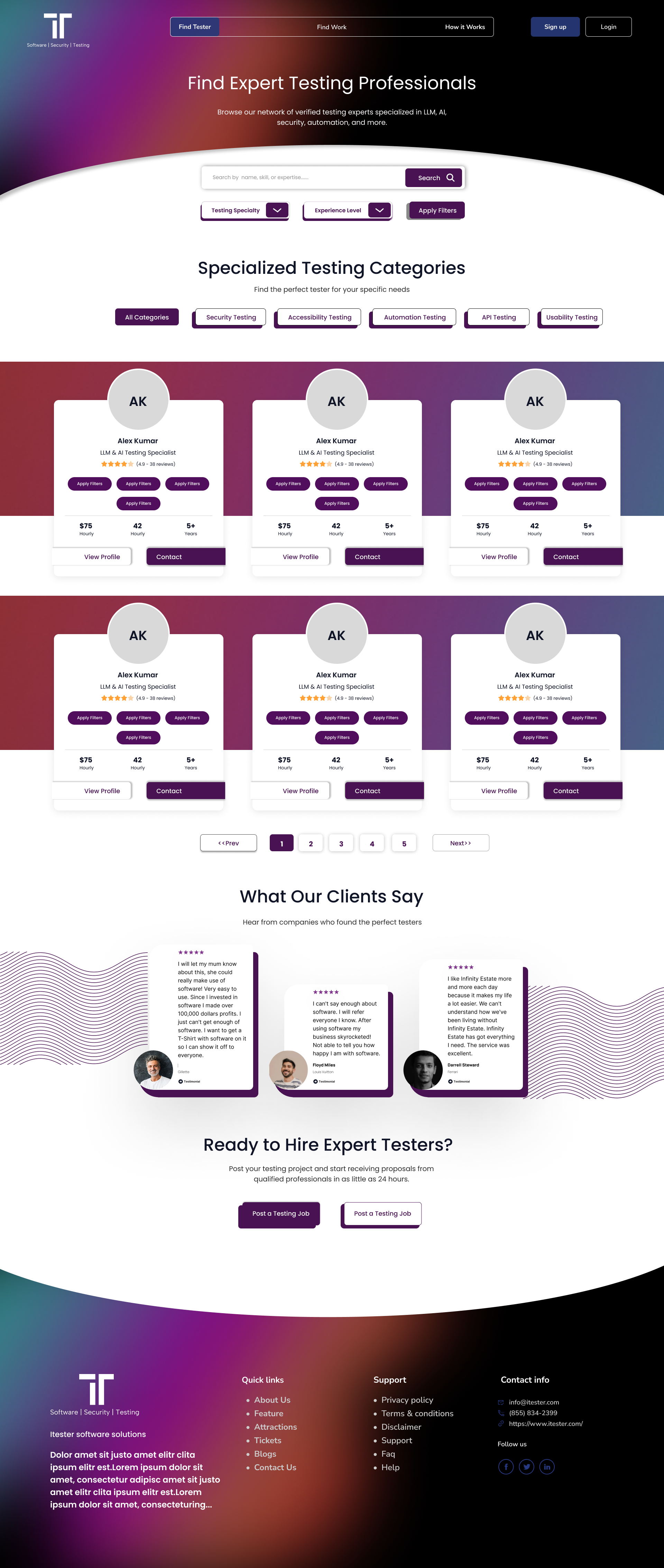 Find a Tester page — company hiring path